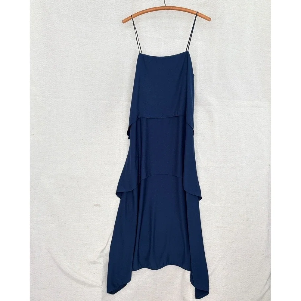 Banana Republic Dress Womens 6 Navy Blue‎ Midi Tiered Flowy Party Minimalist
